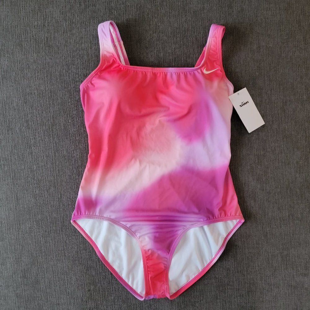 Nike Women's Pink Tie-Dye Square Neck One Piece Swimsuit Size Large